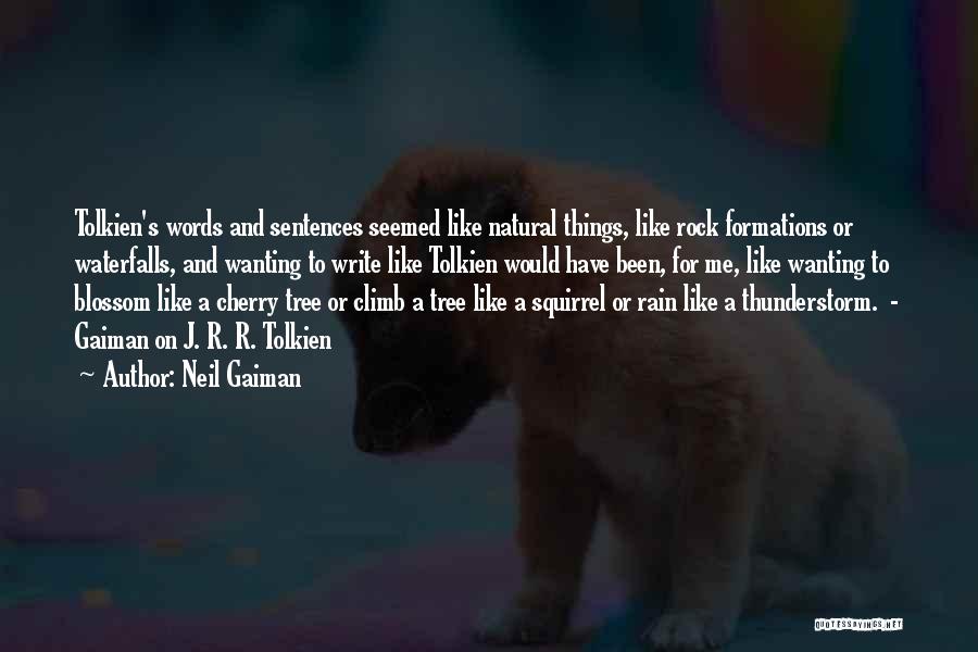 Neil Gaiman Quotes: Tolkien's Words And Sentences Seemed Like Natural Things, Like Rock Formations Or Waterfalls, And Wanting To Write Like Tolkien Would