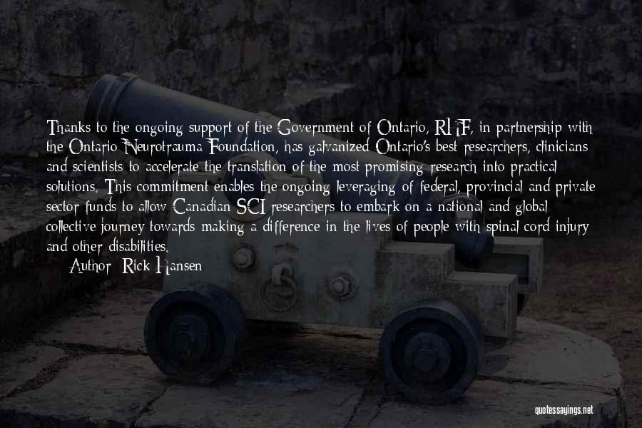 Rick Hansen Quotes: Thanks To The Ongoing Support Of The Government Of Ontario, Rhf, In Partnership With The Ontario Neurotrauma Foundation, Has Galvanized