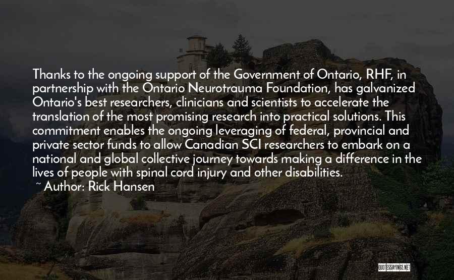 Rick Hansen Quotes: Thanks To The Ongoing Support Of The Government Of Ontario, Rhf, In Partnership With The Ontario Neurotrauma Foundation, Has Galvanized