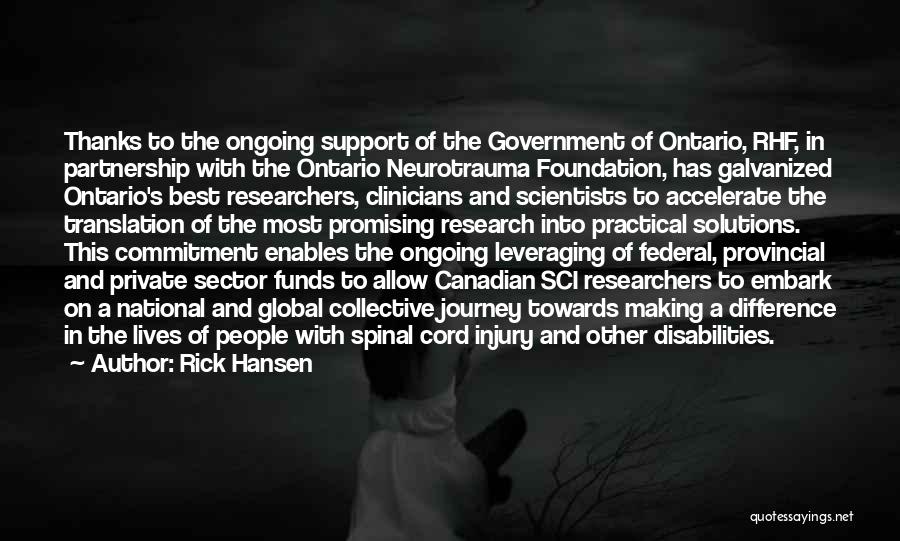 Rick Hansen Quotes: Thanks To The Ongoing Support Of The Government Of Ontario, Rhf, In Partnership With The Ontario Neurotrauma Foundation, Has Galvanized