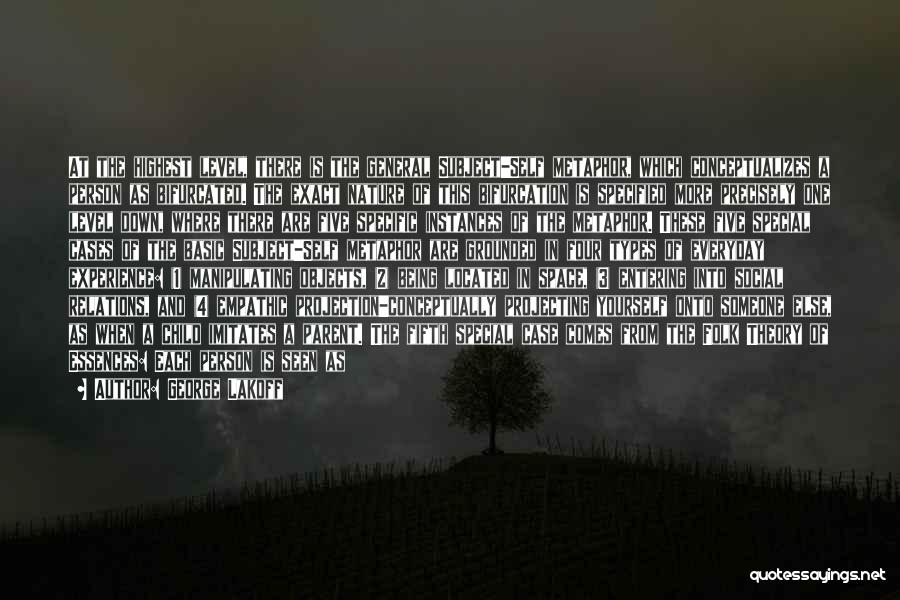 George Lakoff Quotes: At The Highest Level, There Is The General Subject-self Metaphor, Which Conceptualizes A Person As Bifurcated. The Exact Nature Of