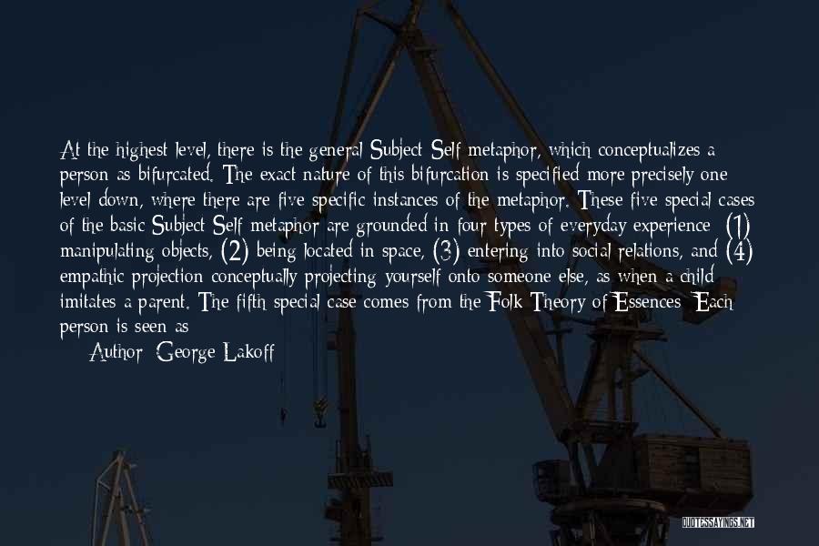 George Lakoff Quotes: At The Highest Level, There Is The General Subject-self Metaphor, Which Conceptualizes A Person As Bifurcated. The Exact Nature Of