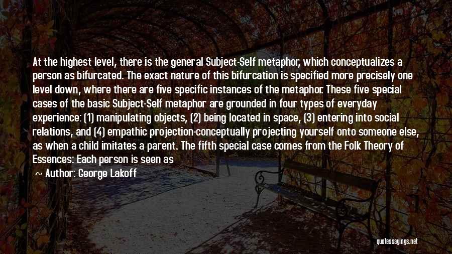 George Lakoff Quotes: At The Highest Level, There Is The General Subject-self Metaphor, Which Conceptualizes A Person As Bifurcated. The Exact Nature Of