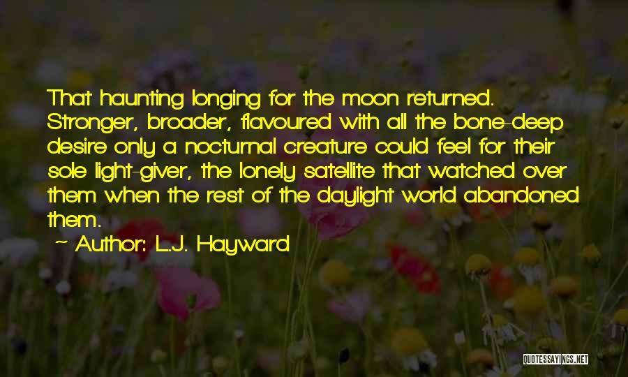 L.J. Hayward Quotes: That Haunting Longing For The Moon Returned. Stronger, Broader, Flavoured With All The Bone-deep Desire Only A Nocturnal Creature Could