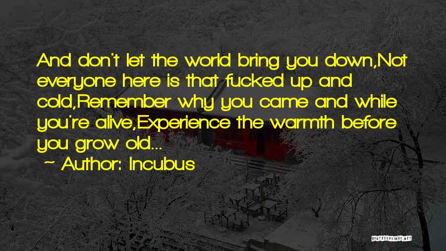 Incubus Quotes: And Don't Let The World Bring You Down,not Everyone Here Is That Fucked Up And Cold,remember Why You Came And