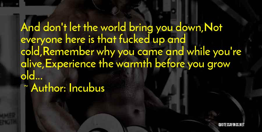 Incubus Quotes: And Don't Let The World Bring You Down,not Everyone Here Is That Fucked Up And Cold,remember Why You Came And