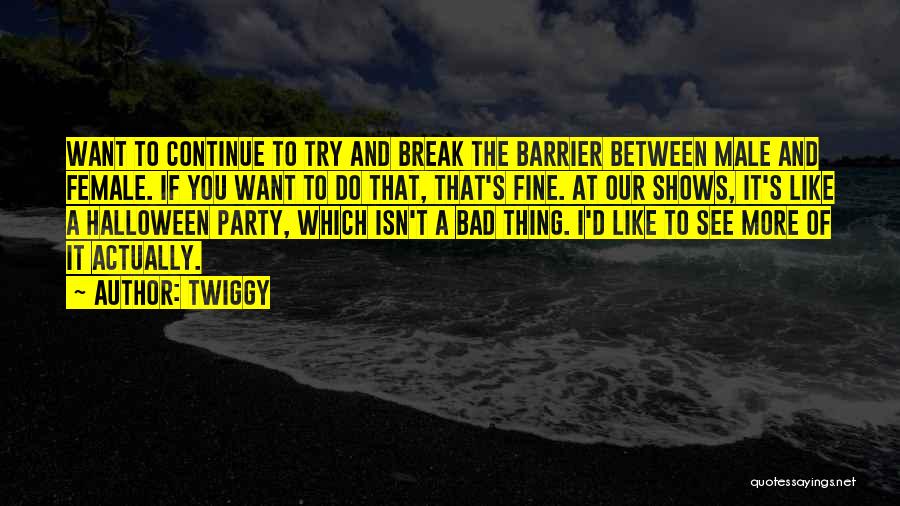 Twiggy Quotes: Want To Continue To Try And Break The Barrier Between Male And Female. If You Want To Do That, That's