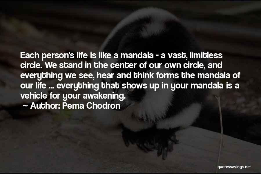 Pema Chodron Quotes: Each Person's Life Is Like A Mandala - A Vast, Limitless Circle. We Stand In The Center Of Our Own