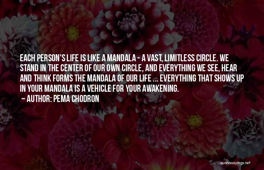 Pema Chodron Quotes: Each Person's Life Is Like A Mandala - A Vast, Limitless Circle. We Stand In The Center Of Our Own