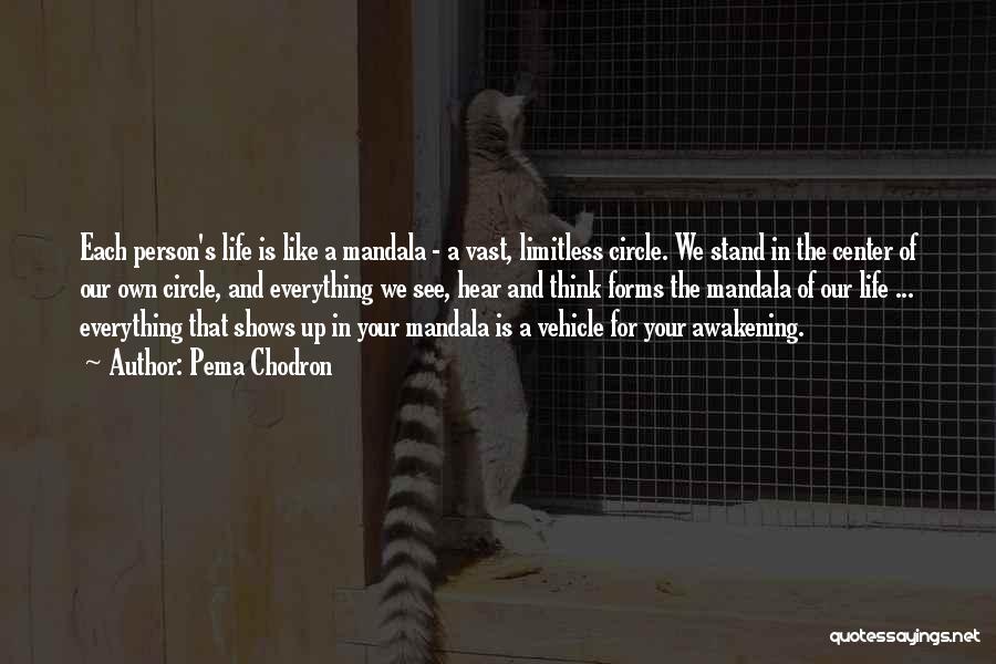Pema Chodron Quotes: Each Person's Life Is Like A Mandala - A Vast, Limitless Circle. We Stand In The Center Of Our Own