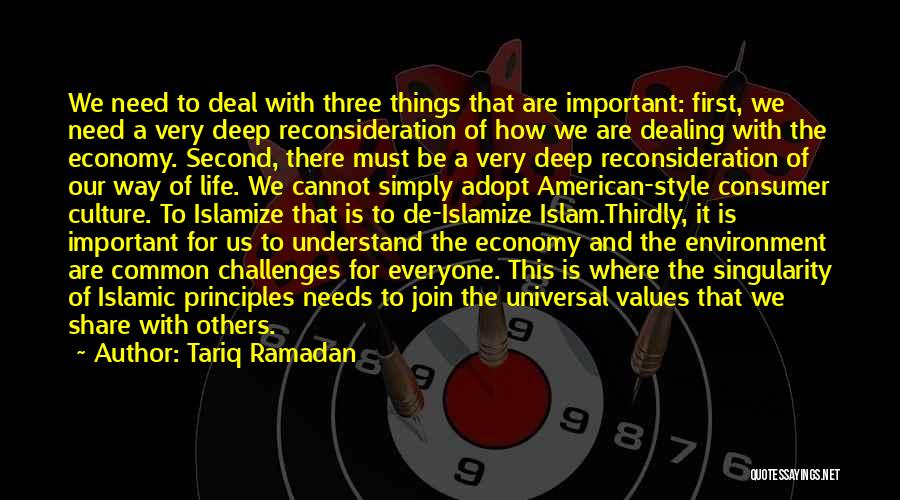 Tariq Ramadan Quotes: We Need To Deal With Three Things That Are Important: First, We Need A Very Deep Reconsideration Of How We