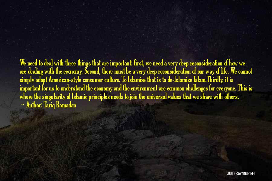 Tariq Ramadan Quotes: We Need To Deal With Three Things That Are Important: First, We Need A Very Deep Reconsideration Of How We