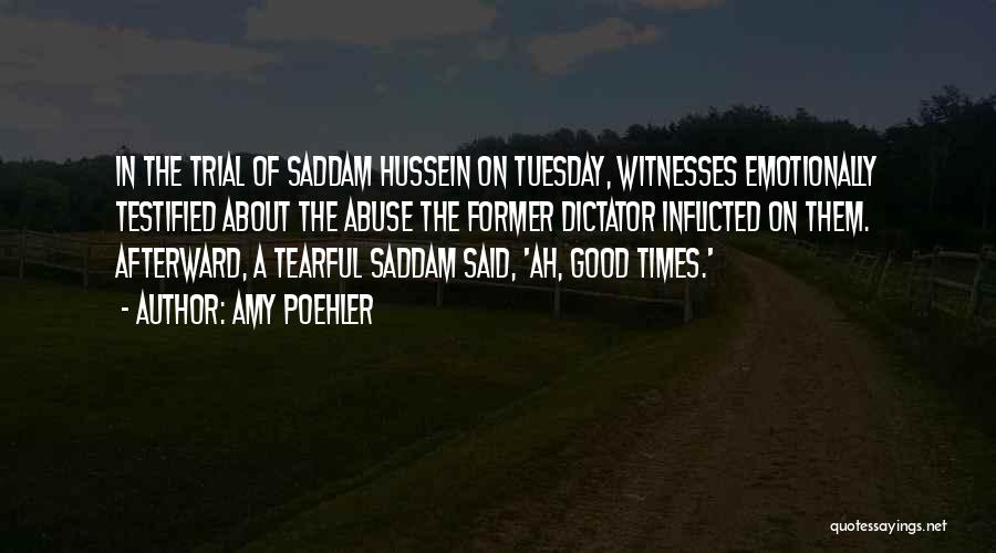 Amy Poehler Quotes: In The Trial Of Saddam Hussein On Tuesday, Witnesses Emotionally Testified About The Abuse The Former Dictator Inflicted On Them.