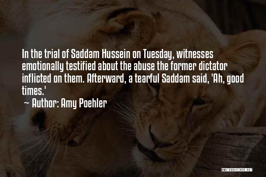 Amy Poehler Quotes: In The Trial Of Saddam Hussein On Tuesday, Witnesses Emotionally Testified About The Abuse The Former Dictator Inflicted On Them.