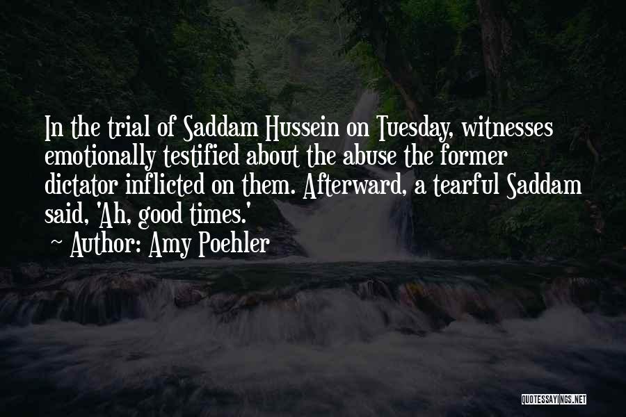 Amy Poehler Quotes: In The Trial Of Saddam Hussein On Tuesday, Witnesses Emotionally Testified About The Abuse The Former Dictator Inflicted On Them.