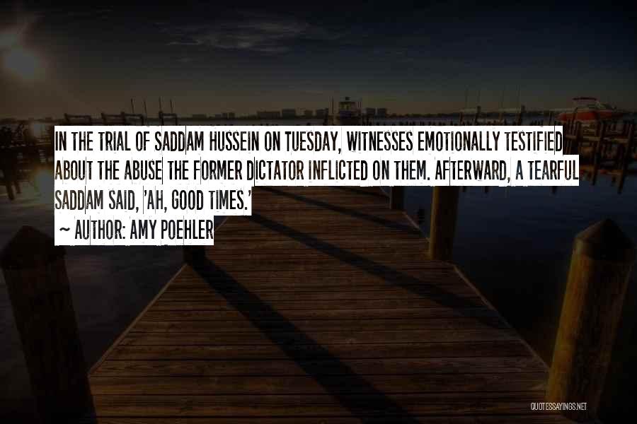 Amy Poehler Quotes: In The Trial Of Saddam Hussein On Tuesday, Witnesses Emotionally Testified About The Abuse The Former Dictator Inflicted On Them.