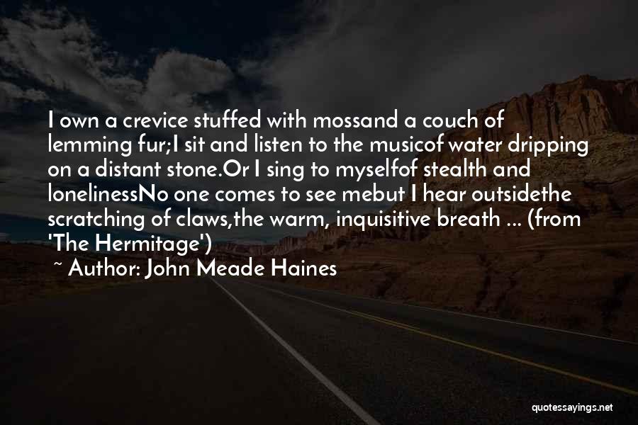 John Meade Haines Quotes: I Own A Crevice Stuffed With Mossand A Couch Of Lemming Fur;i Sit And Listen To The Musicof Water Dripping