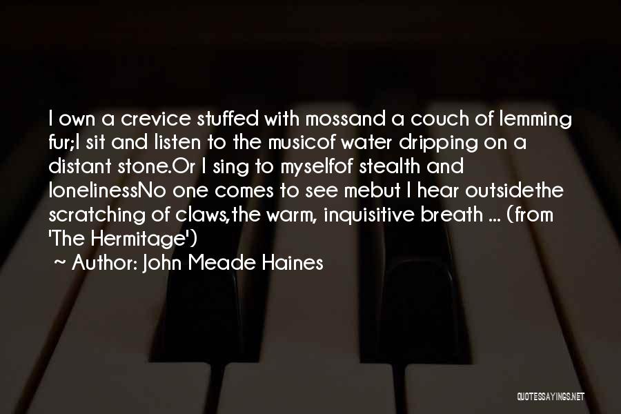 John Meade Haines Quotes: I Own A Crevice Stuffed With Mossand A Couch Of Lemming Fur;i Sit And Listen To The Musicof Water Dripping