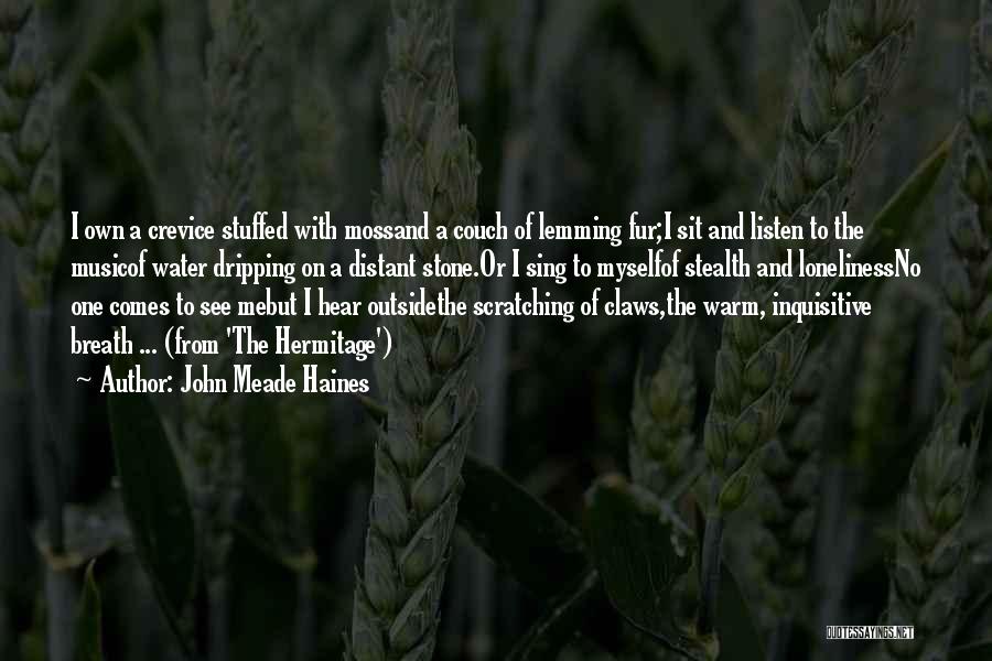 John Meade Haines Quotes: I Own A Crevice Stuffed With Mossand A Couch Of Lemming Fur;i Sit And Listen To The Musicof Water Dripping