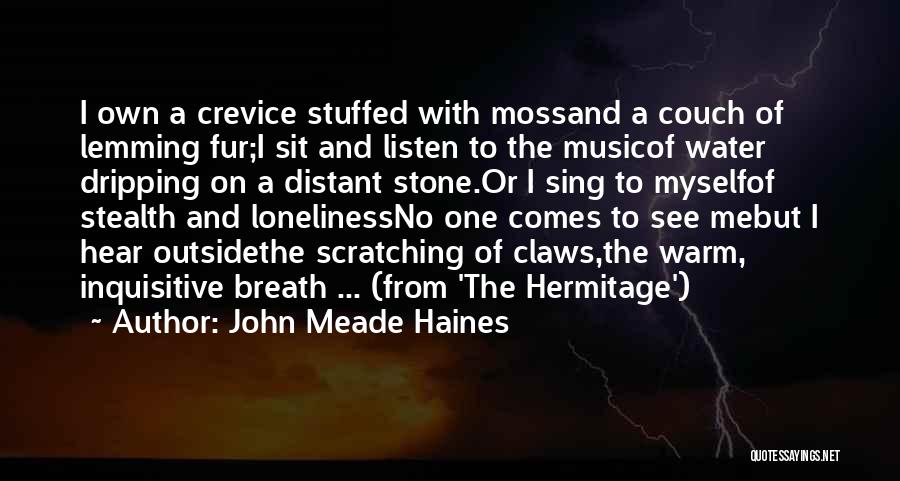 John Meade Haines Quotes: I Own A Crevice Stuffed With Mossand A Couch Of Lemming Fur;i Sit And Listen To The Musicof Water Dripping