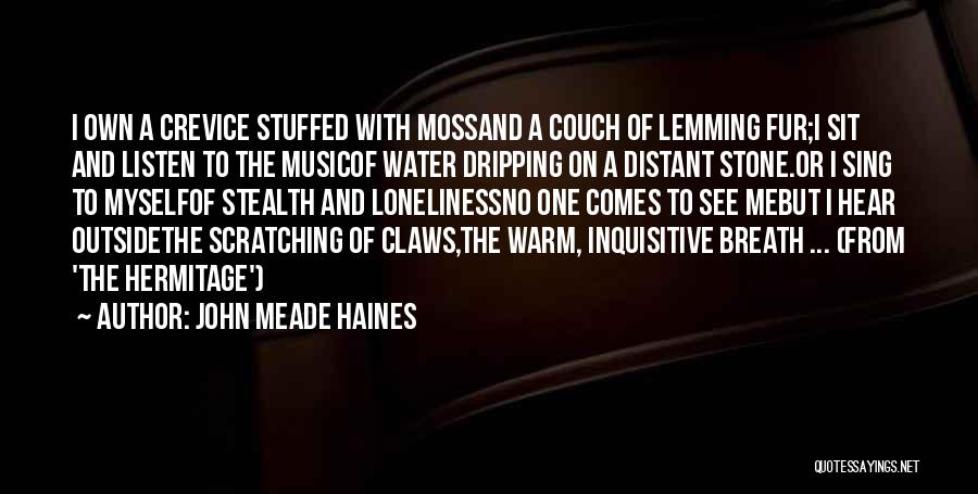 John Meade Haines Quotes: I Own A Crevice Stuffed With Mossand A Couch Of Lemming Fur;i Sit And Listen To The Musicof Water Dripping