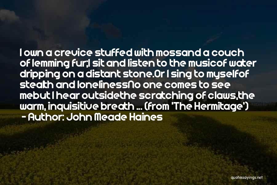 John Meade Haines Quotes: I Own A Crevice Stuffed With Mossand A Couch Of Lemming Fur;i Sit And Listen To The Musicof Water Dripping