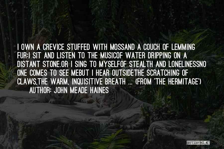 John Meade Haines Quotes: I Own A Crevice Stuffed With Mossand A Couch Of Lemming Fur;i Sit And Listen To The Musicof Water Dripping