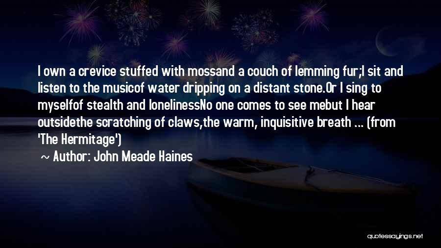 John Meade Haines Quotes: I Own A Crevice Stuffed With Mossand A Couch Of Lemming Fur;i Sit And Listen To The Musicof Water Dripping