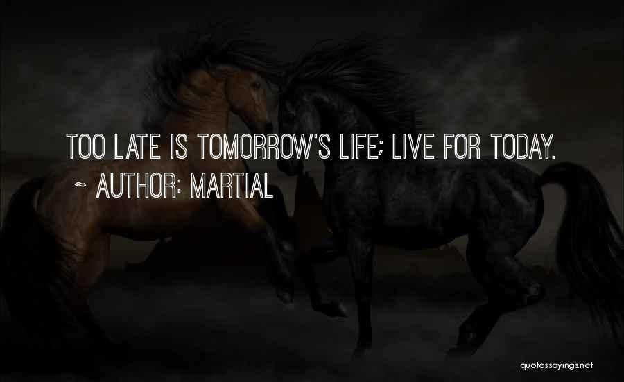Martial Quotes: Too Late Is Tomorrow's Life; Live For Today.
