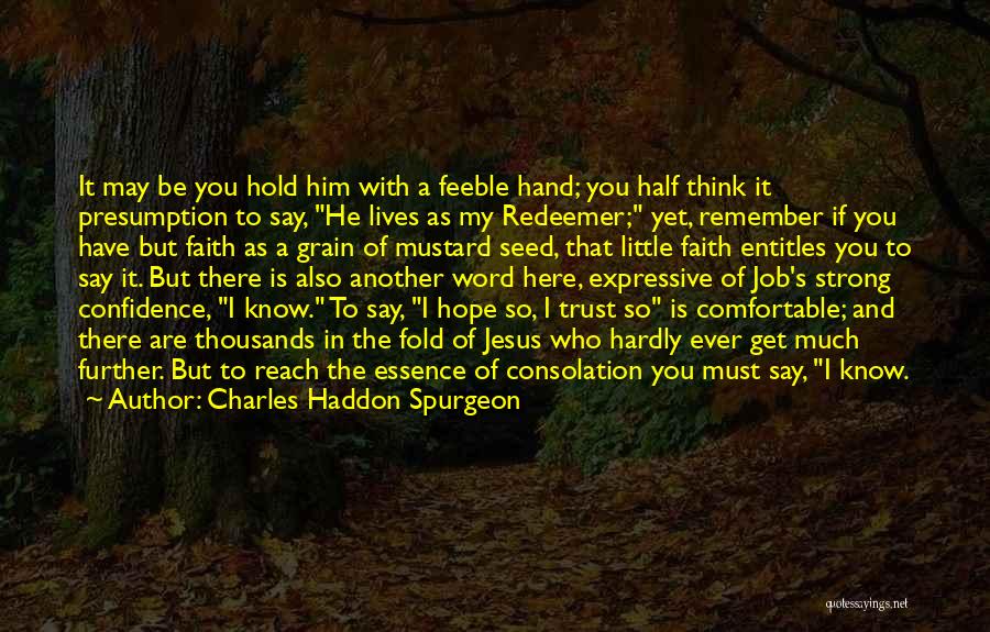 Charles Haddon Spurgeon Quotes: It May Be You Hold Him With A Feeble Hand; You Half Think It Presumption To Say, He Lives As