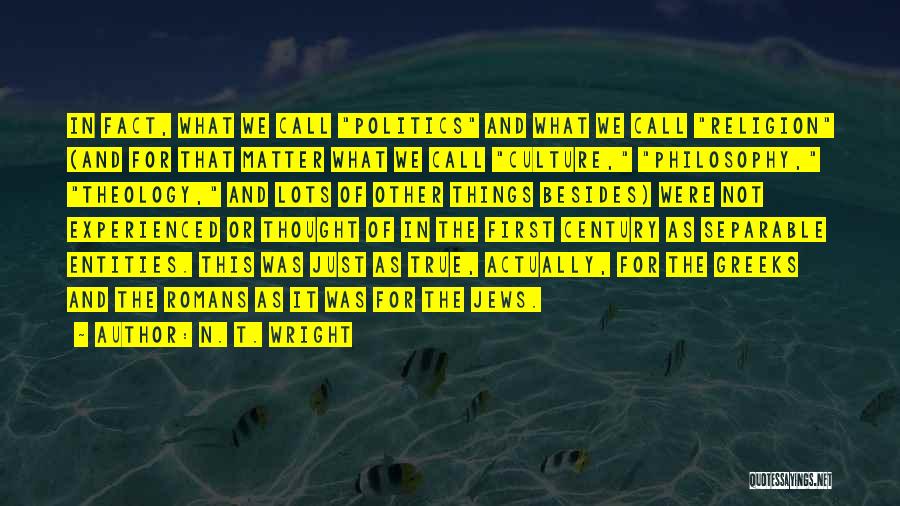 N. T. Wright Quotes: In Fact, What We Call Politics And What We Call Religion (and For That Matter What We Call Culture, Philosophy,