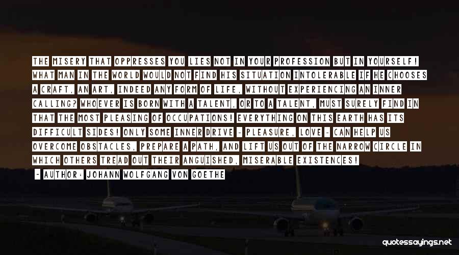 Johann Wolfgang Von Goethe Quotes: The Misery That Oppresses You Lies Not In Your Profession But In Yourself! What Man In The World Would Not