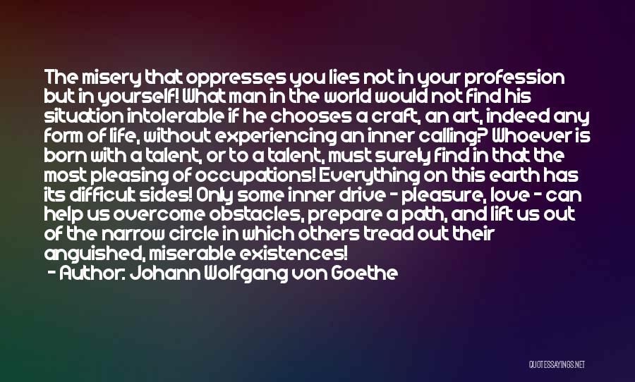 Johann Wolfgang Von Goethe Quotes: The Misery That Oppresses You Lies Not In Your Profession But In Yourself! What Man In The World Would Not