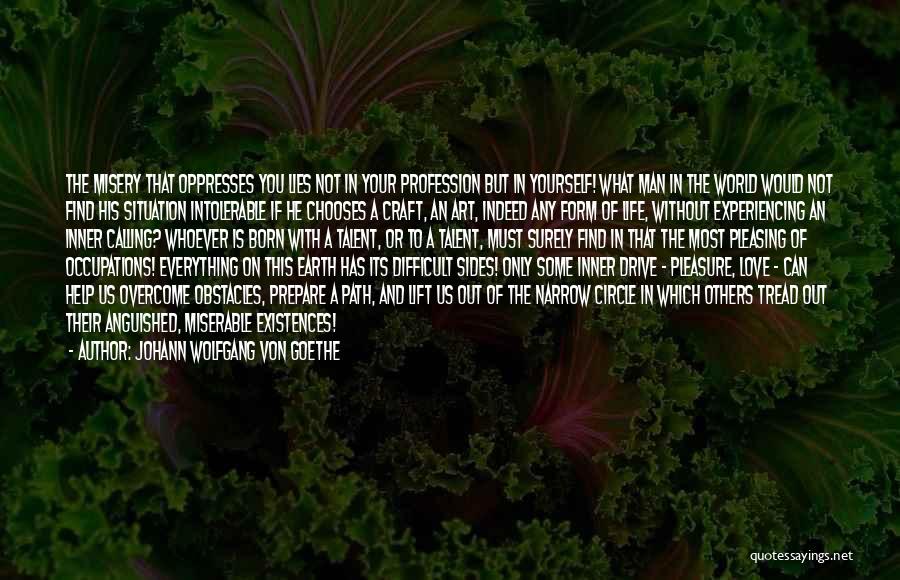 Johann Wolfgang Von Goethe Quotes: The Misery That Oppresses You Lies Not In Your Profession But In Yourself! What Man In The World Would Not