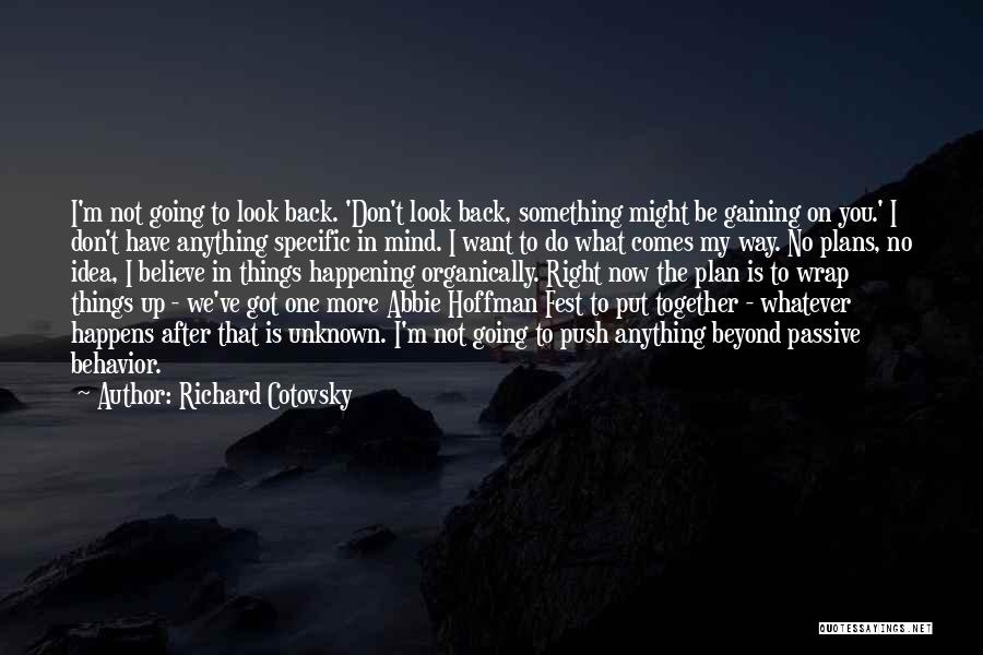 Richard Cotovsky Quotes: I'm Not Going To Look Back. 'don't Look Back, Something Might Be Gaining On You.' I Don't Have Anything Specific