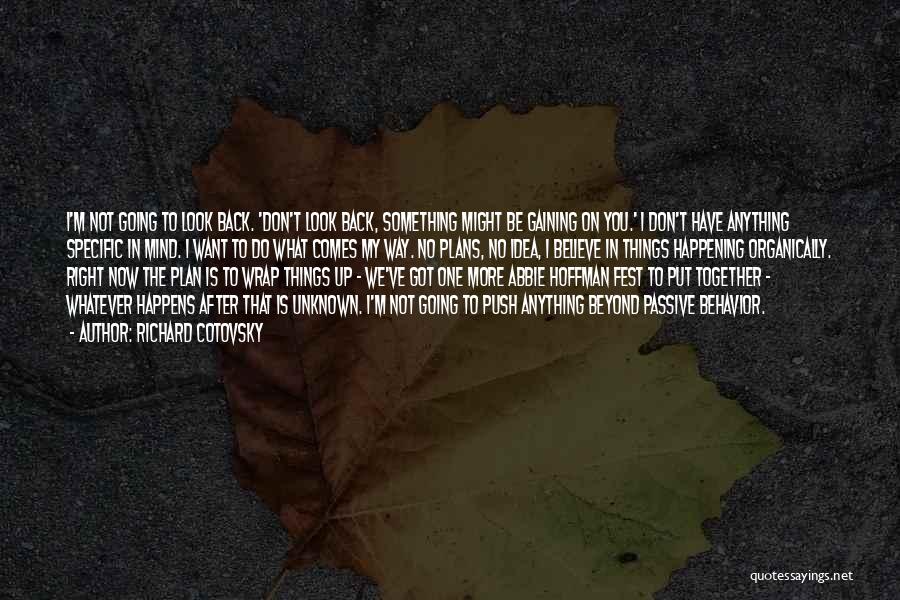 Richard Cotovsky Quotes: I'm Not Going To Look Back. 'don't Look Back, Something Might Be Gaining On You.' I Don't Have Anything Specific