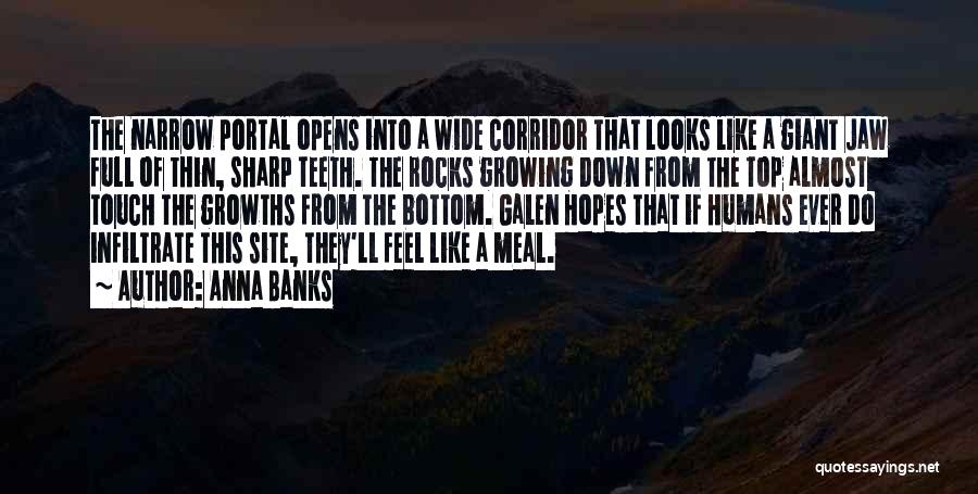 Anna Banks Quotes: The Narrow Portal Opens Into A Wide Corridor That Looks Like A Giant Jaw Full Of Thin, Sharp Teeth. The