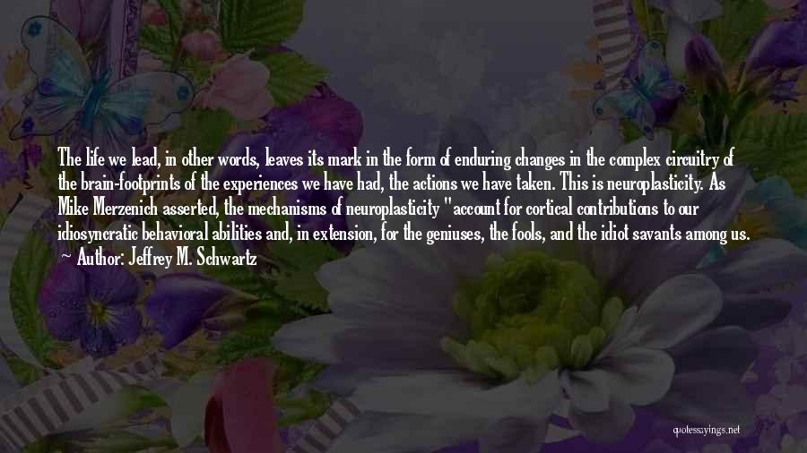 Jeffrey M. Schwartz Quotes: The Life We Lead, In Other Words, Leaves Its Mark In The Form Of Enduring Changes In The Complex Circuitry