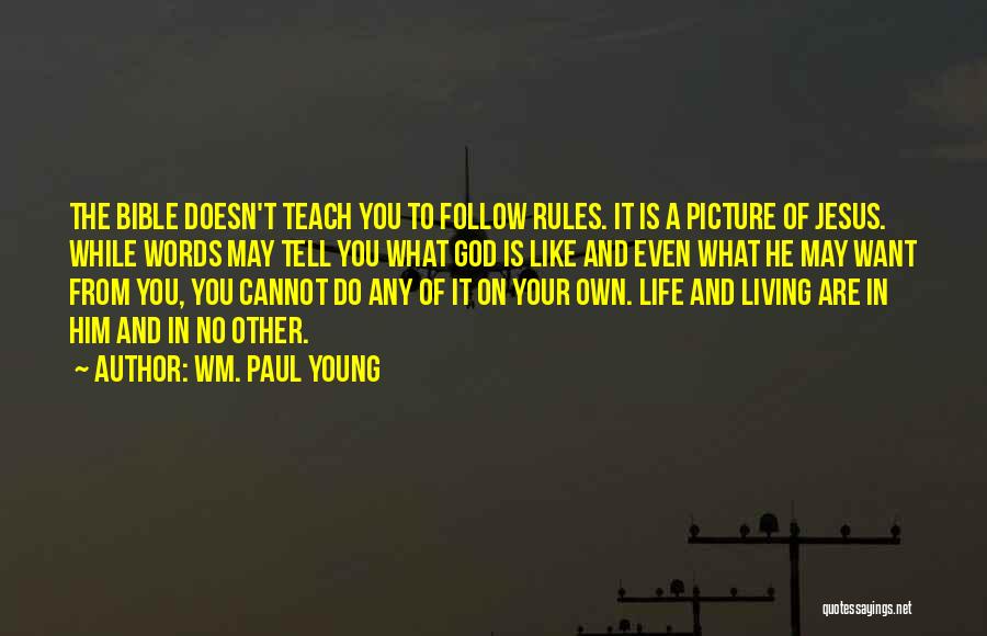 Wm. Paul Young Quotes: The Bible Doesn't Teach You To Follow Rules. It Is A Picture Of Jesus. While Words May Tell You What