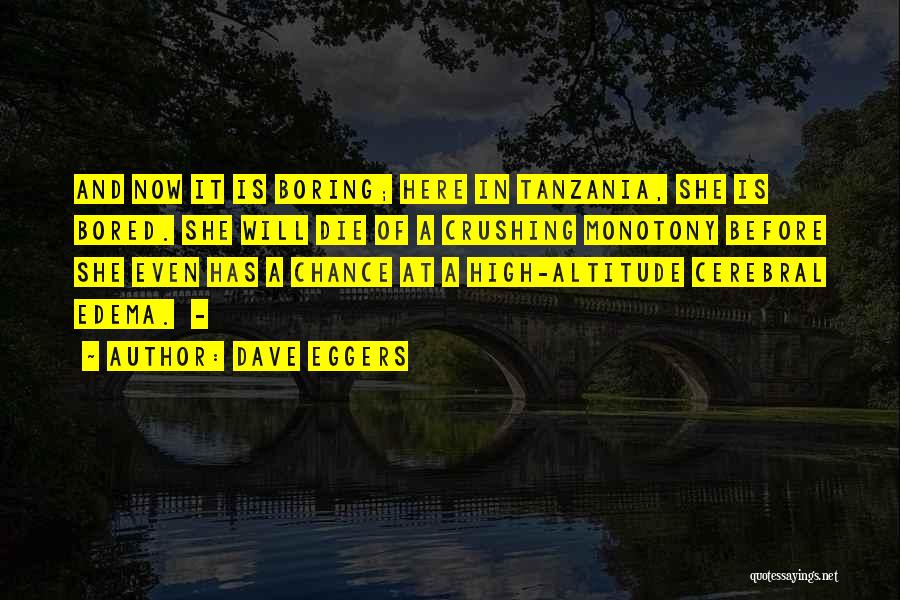Dave Eggers Quotes: And Now It Is Boring; Here In Tanzania, She Is Bored. She Will Die Of A Crushing Monotony Before She