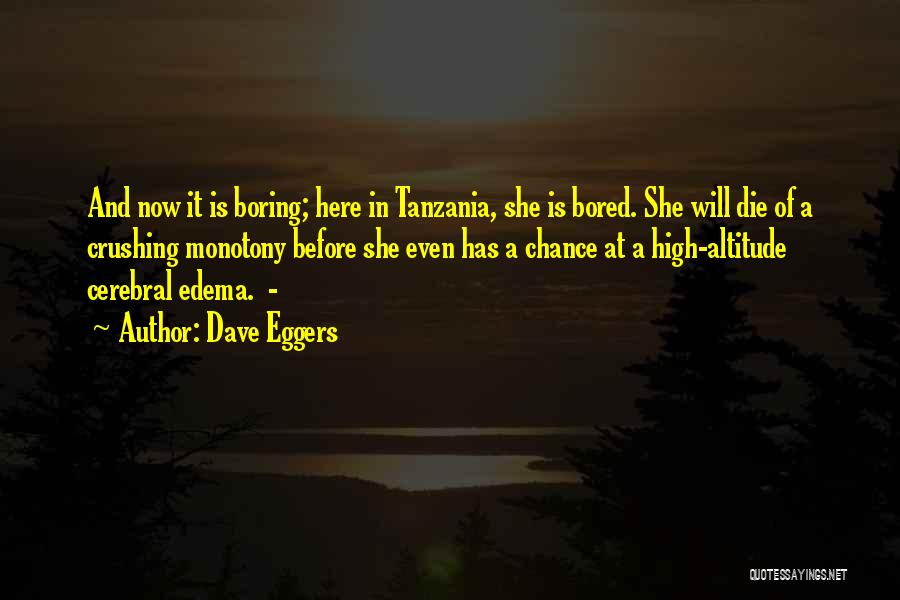 Dave Eggers Quotes: And Now It Is Boring; Here In Tanzania, She Is Bored. She Will Die Of A Crushing Monotony Before She