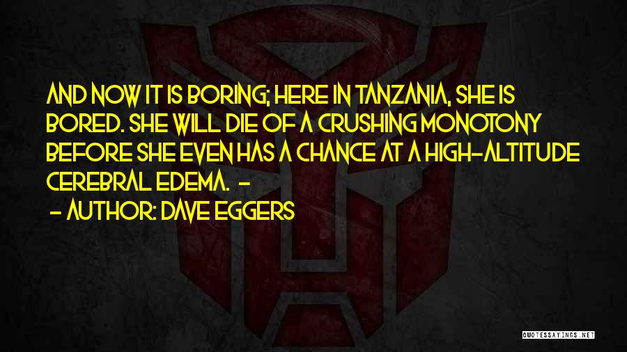 Dave Eggers Quotes: And Now It Is Boring; Here In Tanzania, She Is Bored. She Will Die Of A Crushing Monotony Before She