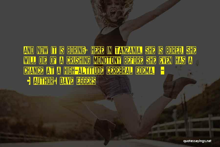 Dave Eggers Quotes: And Now It Is Boring; Here In Tanzania, She Is Bored. She Will Die Of A Crushing Monotony Before She