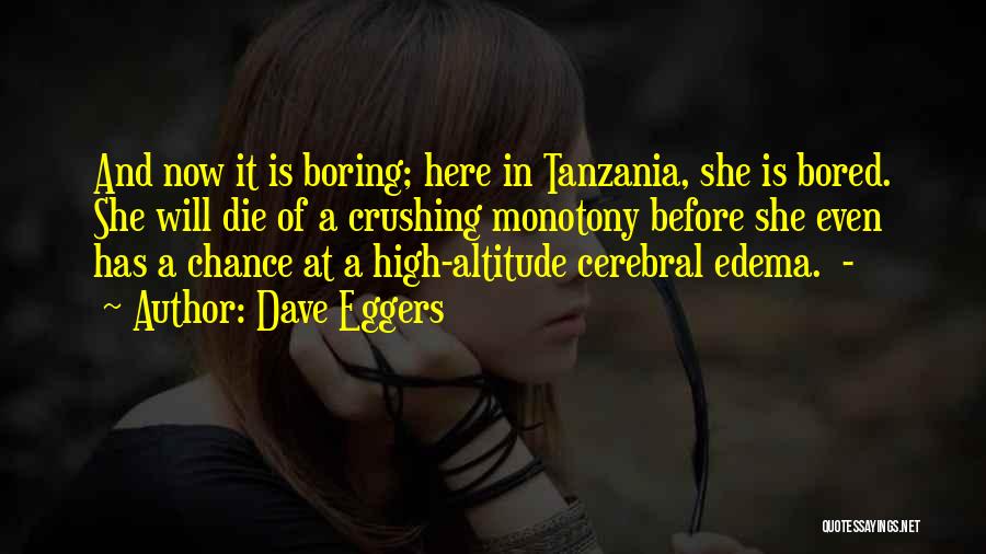 Dave Eggers Quotes: And Now It Is Boring; Here In Tanzania, She Is Bored. She Will Die Of A Crushing Monotony Before She