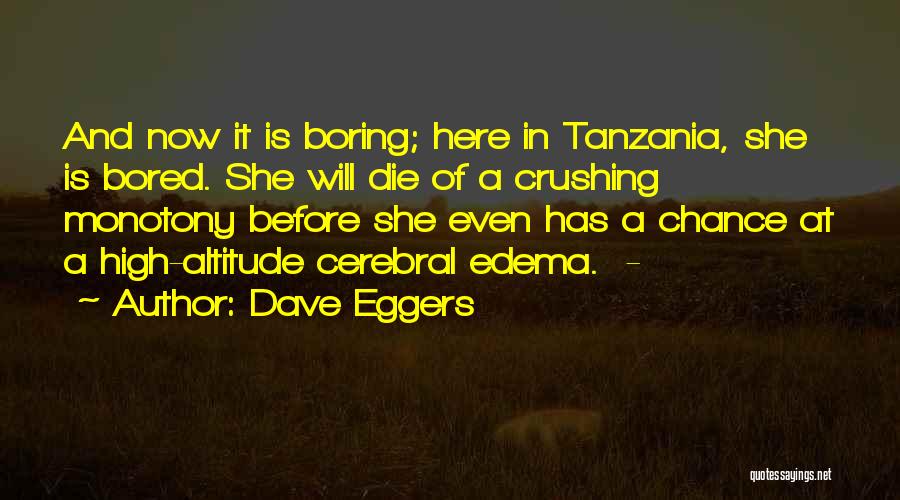 Dave Eggers Quotes: And Now It Is Boring; Here In Tanzania, She Is Bored. She Will Die Of A Crushing Monotony Before She