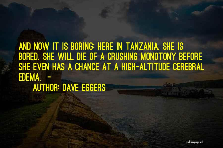 Dave Eggers Quotes: And Now It Is Boring; Here In Tanzania, She Is Bored. She Will Die Of A Crushing Monotony Before She