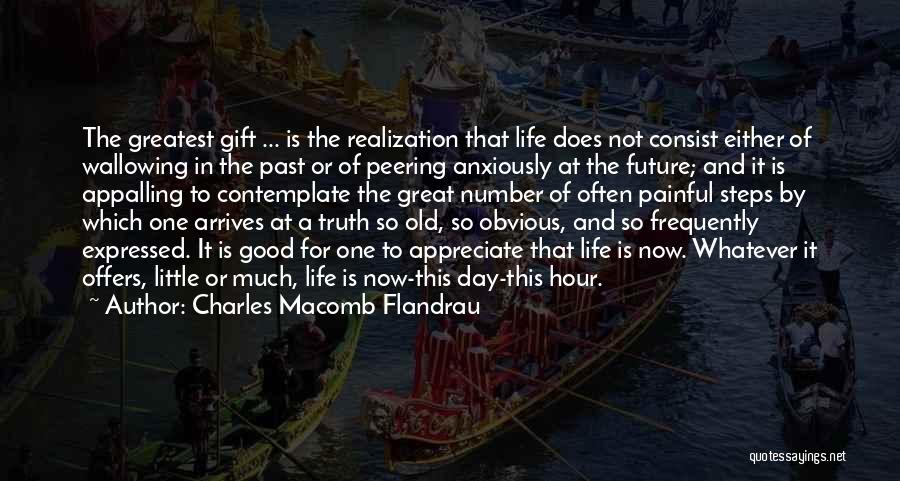 Charles Macomb Flandrau Quotes: The Greatest Gift ... Is The Realization That Life Does Not Consist Either Of Wallowing In The Past Or Of