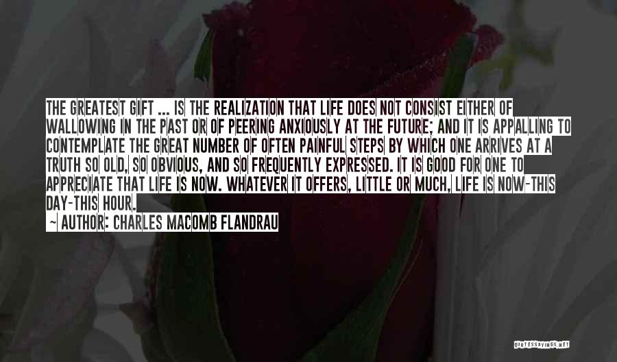 Charles Macomb Flandrau Quotes: The Greatest Gift ... Is The Realization That Life Does Not Consist Either Of Wallowing In The Past Or Of