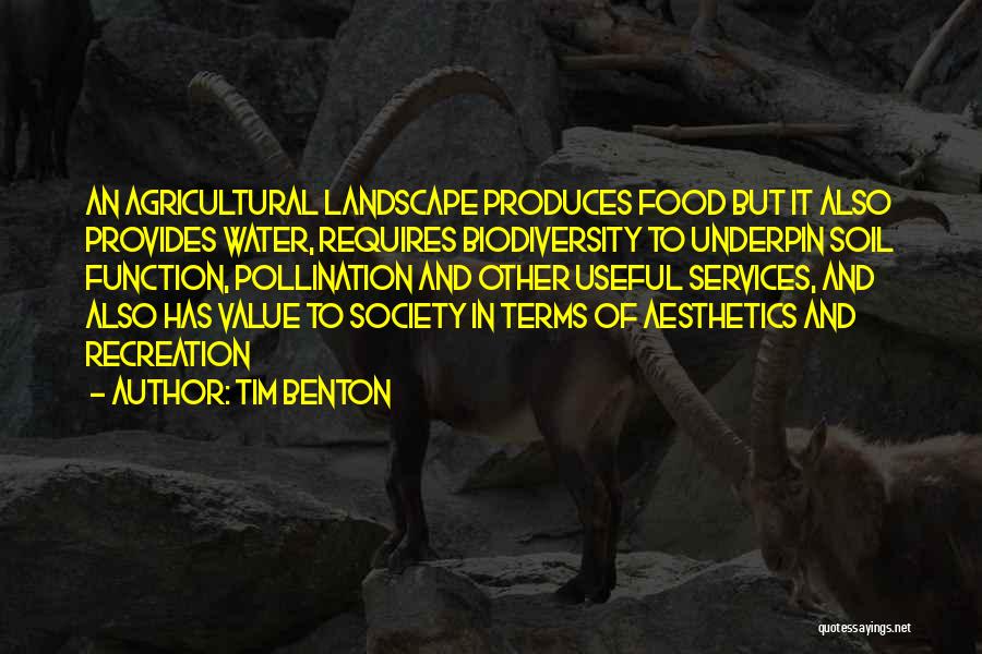 Tim Benton Quotes: An Agricultural Landscape Produces Food But It Also Provides Water, Requires Biodiversity To Underpin Soil Function, Pollination And Other Useful