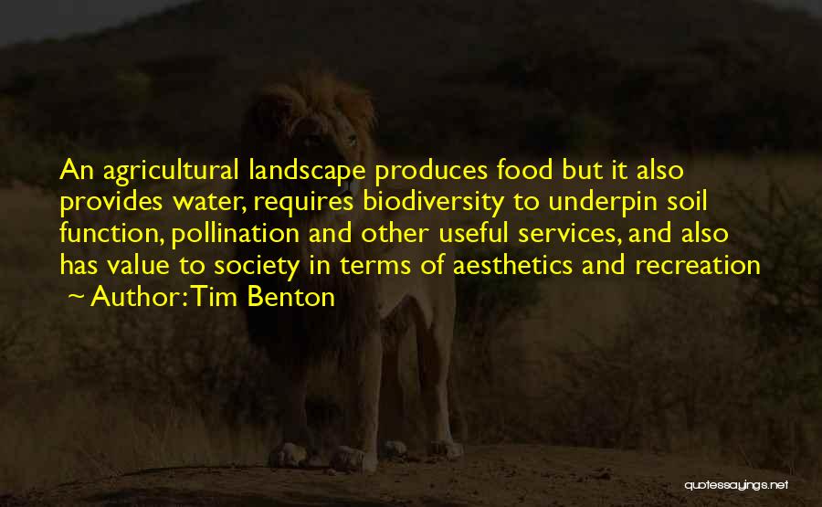 Tim Benton Quotes: An Agricultural Landscape Produces Food But It Also Provides Water, Requires Biodiversity To Underpin Soil Function, Pollination And Other Useful